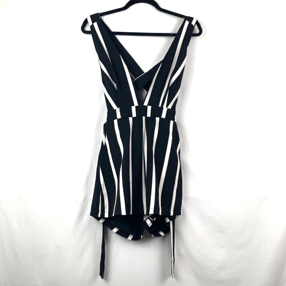 Akira Black Label Black and White Striped Romper S